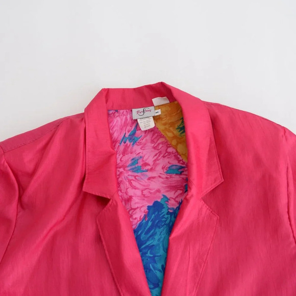 Vintage TanJay 80's Neon Pink Floral Lined  Button Up Two Piece Tracksuit M - Picture 10 of 15